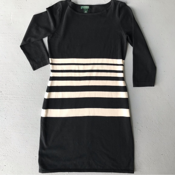 LAUREN RALPH LAUREN Sleek Silhouette Variegated Stripe Cotton Knit Sweater Dress - Picture 5 of 7